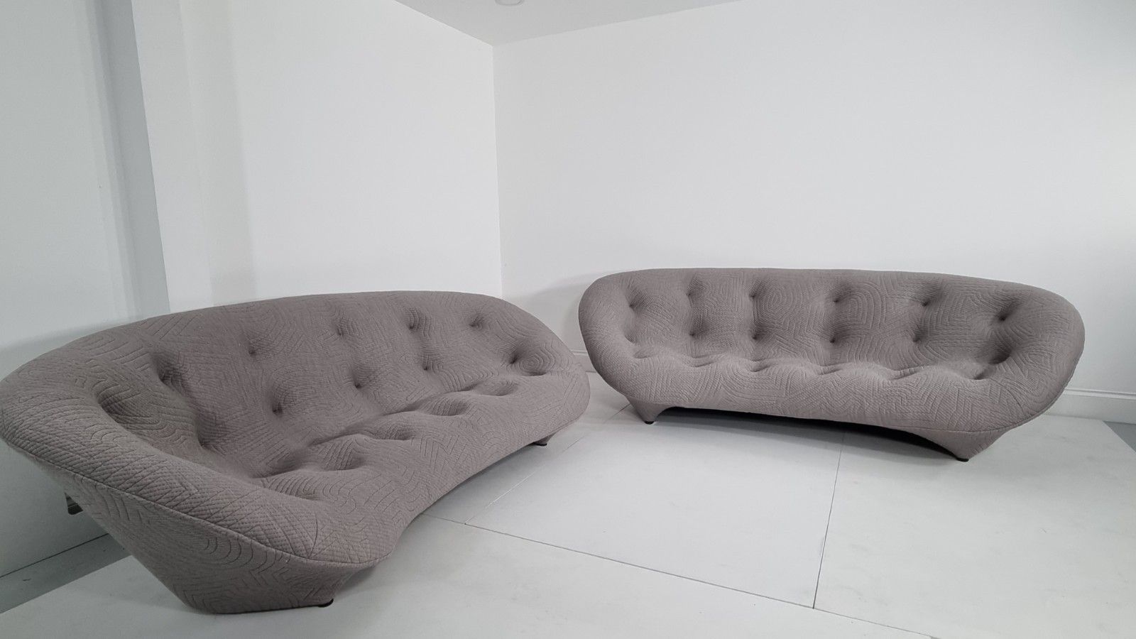 A Stunning Pair Of Ligne Roset Ploum Sofas In Appa Ulster Grey In Excellent Cond photo 9000.0