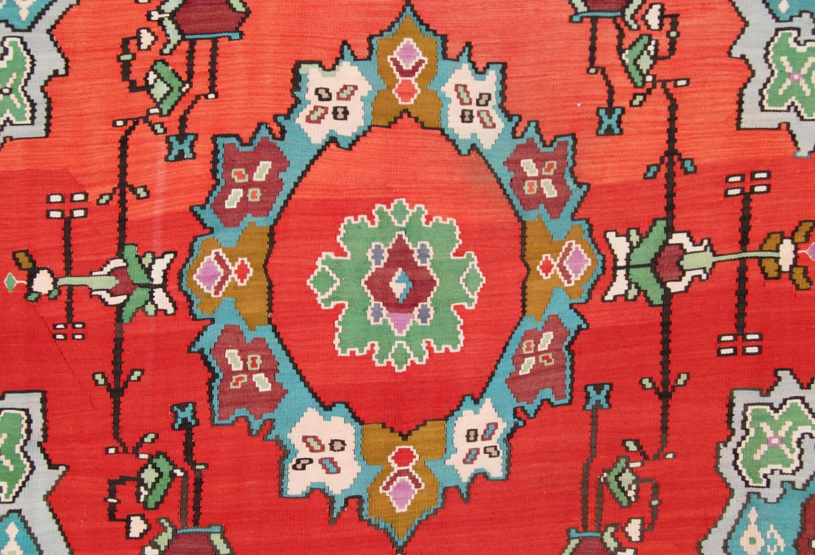 Antique Kilim Rug Moldovian Red Floral Handmade Wool Flatweave Carpet Livingroom photo vinterior