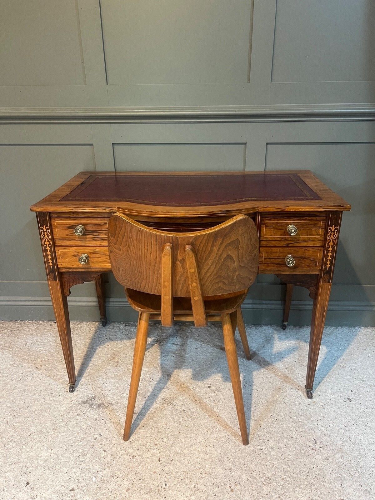 Antique Desk /Writing Desk Red Leather Top Inlaid Rosewood Mid 1800’s photo for sale