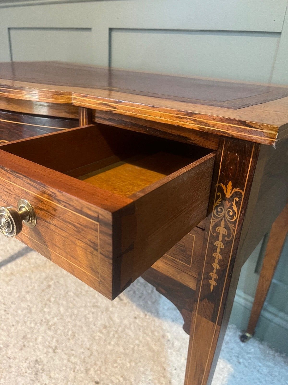 photo furniture Antique Desk /Writing Desk Red Leather Top Inlaid Rosewood Mid 1800’s