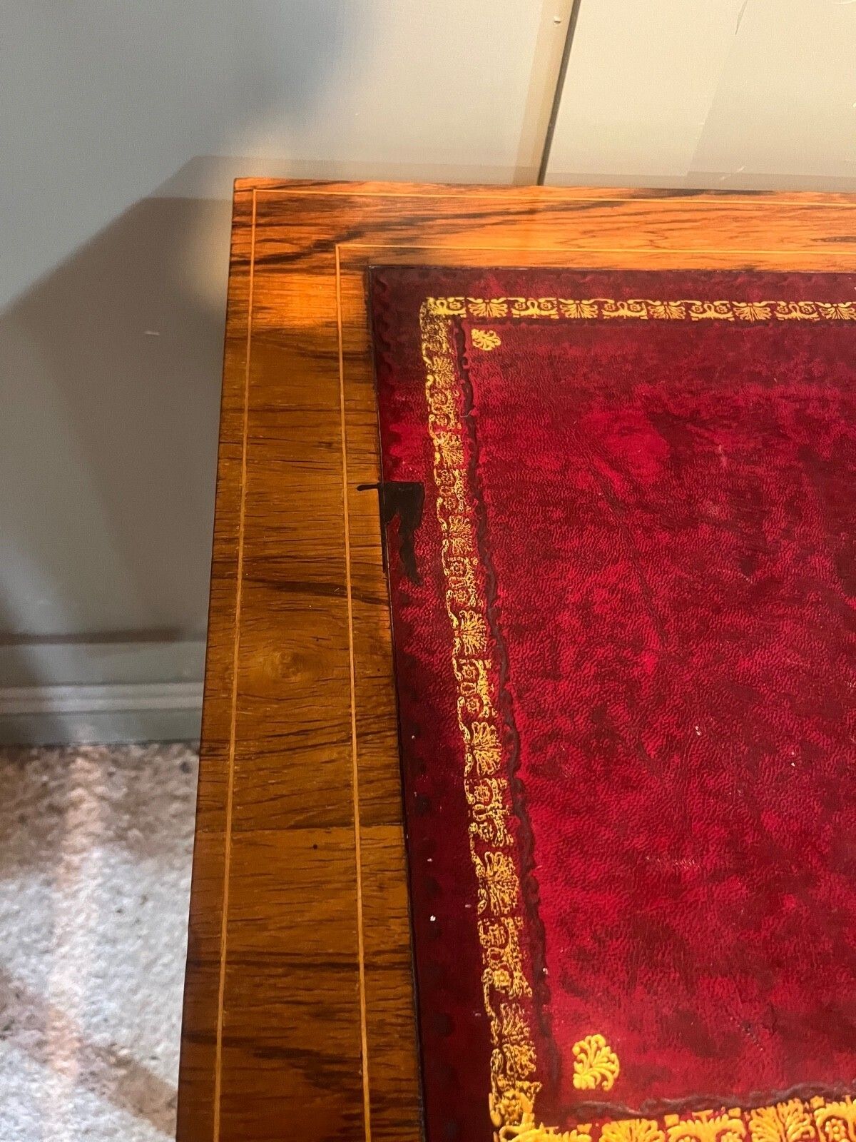 photo for sale Antique Desk /Writing Desk Red Leather Top Inlaid Rosewood Mid 1800’s