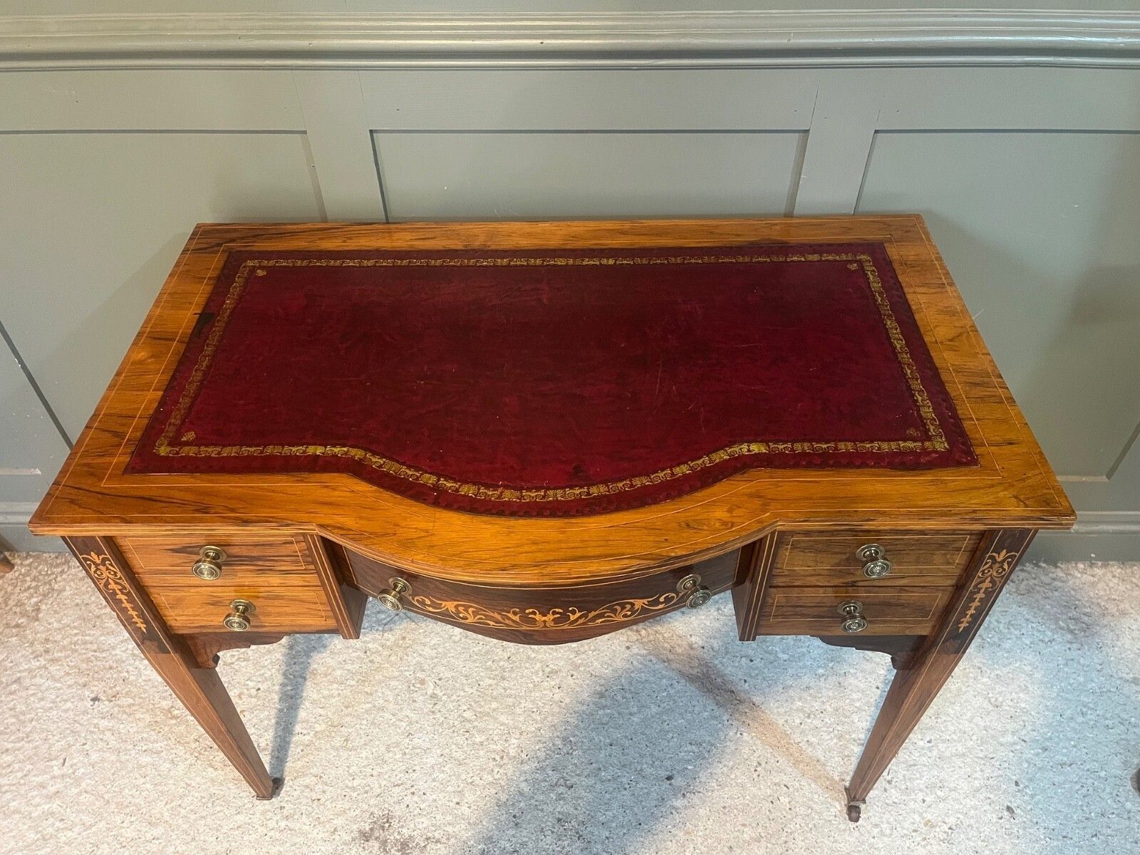 photo buy Antique Desk /Writing Desk Red Leather Top Inlaid Rosewood Mid 1800’s