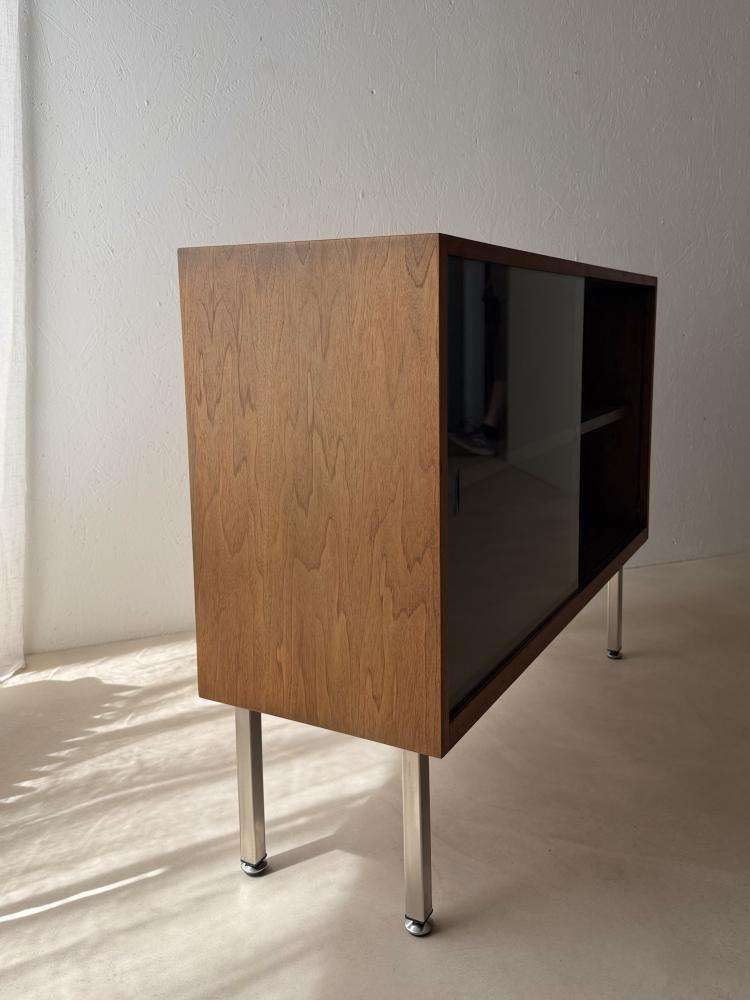 Furniture 1960s Walnut Display Cabinet With Smoked Glass photo