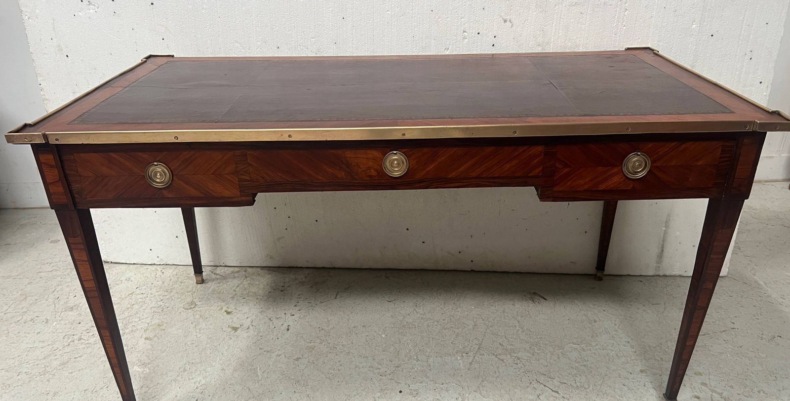 photo for sale Louis XVI Flat Desk In Mahogany Veneer And Rosewood, 18th Century.