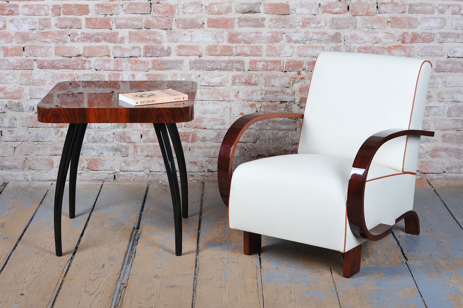 1700.0 Restored Art Deco Armchair, Walnut, Leather, Revived Polish, Czech, 1930s photo