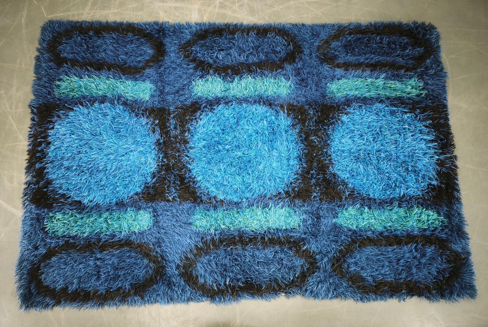 Large Danish Abstract Blue Wool Rya Rug In Ege Style photo for sale