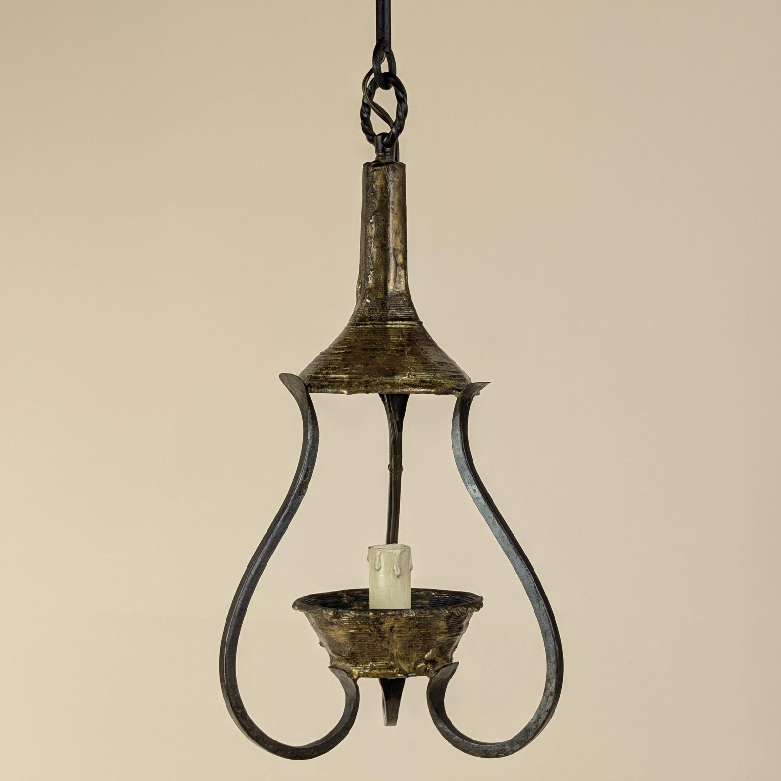 Brutalist Max Bre Iron Pendant Light Drop, Signed 1970s Vintage Cast Metal Modernist Fixture photo furniture