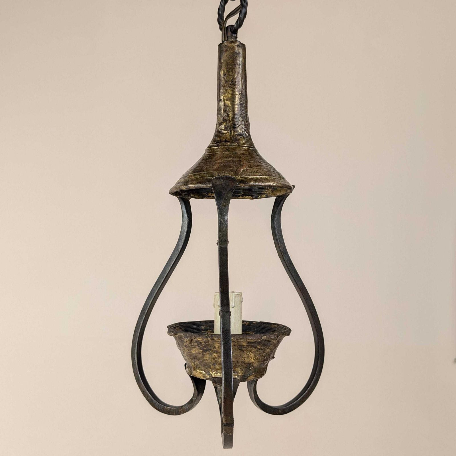 photo for sale Brutalist Max Bre Iron Pendant Light Drop, Signed 1970s Vintage Cast Metal Modernist Fixture