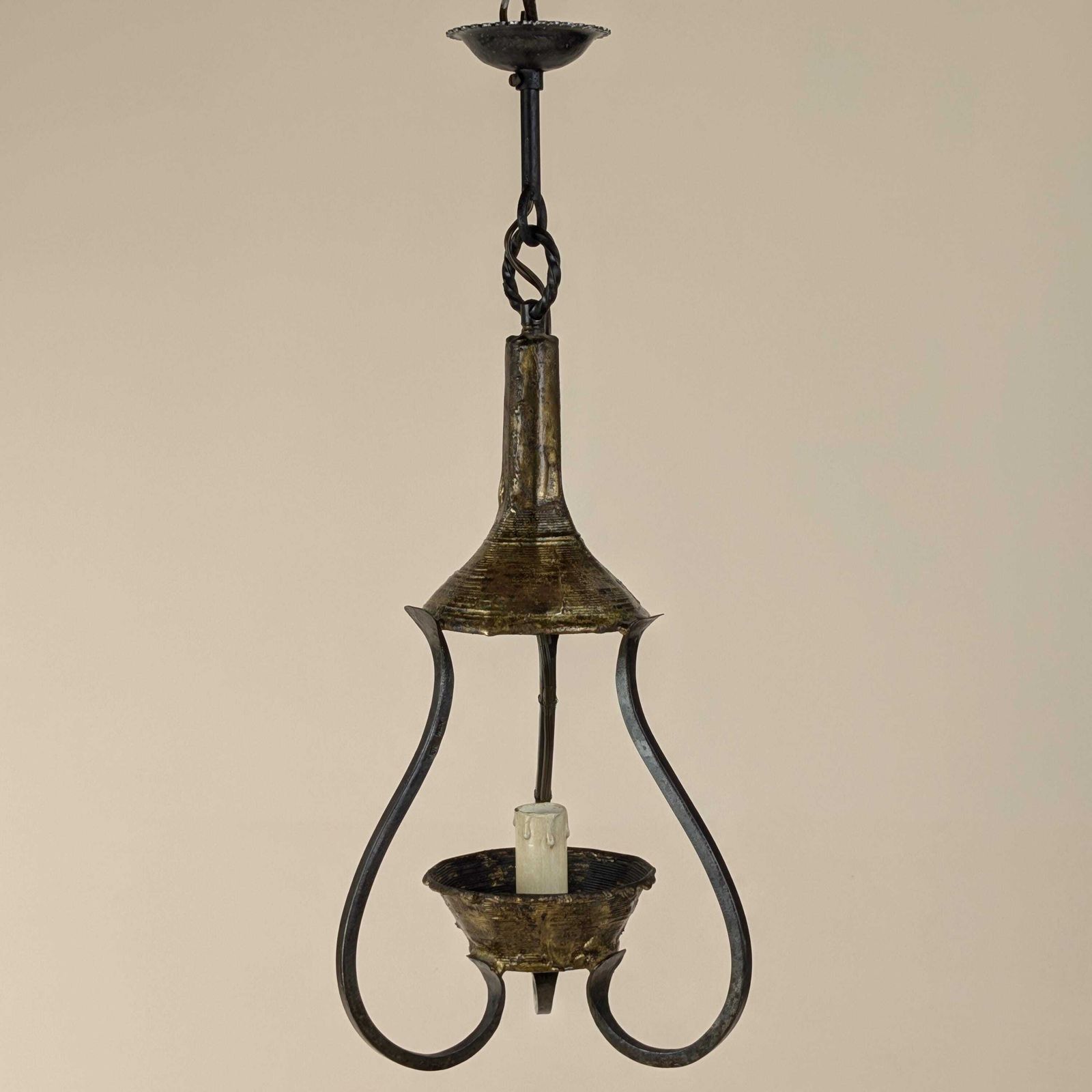 203.0 Brutalist Max Bre Iron Pendant Light Drop, Signed 1970s Vintage Cast Metal Modernist Fixture photo