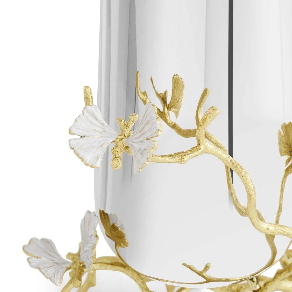 Pair Of Medium Contemporary Silver And Gold Metal Ginkgo Vase photo 1332.0