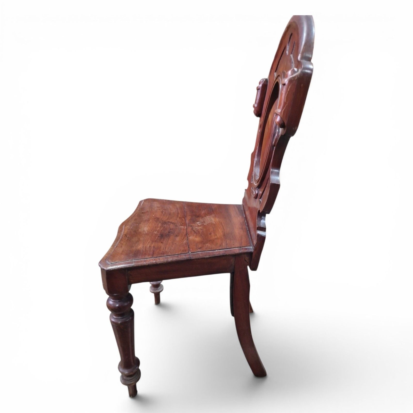 Furniture Antique Victorian Carved Mahogany Hall Chair Pierced Back Side Chair Decorative photo