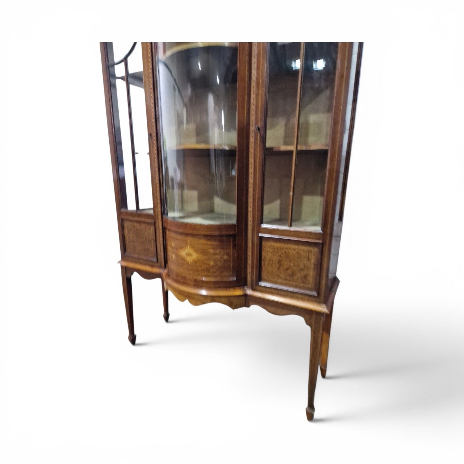 photo furniture Antique Edwardian Inlaid Mahogany Display Cabinet Bow Front Glazed With Key