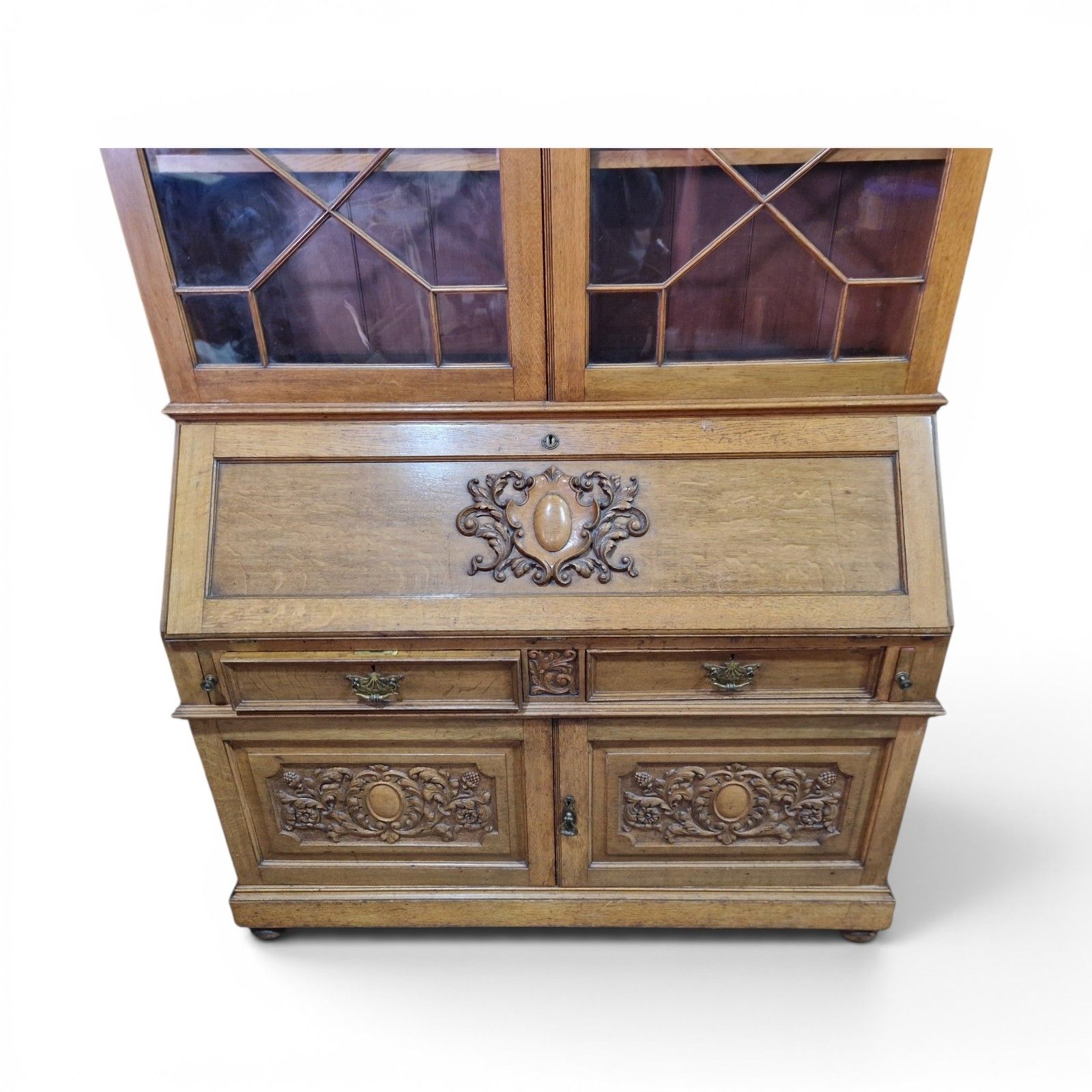 Large Oak Bureau Bookcase Display Cabinet Astragal Glazed Robson Newcastle photo Furniture
