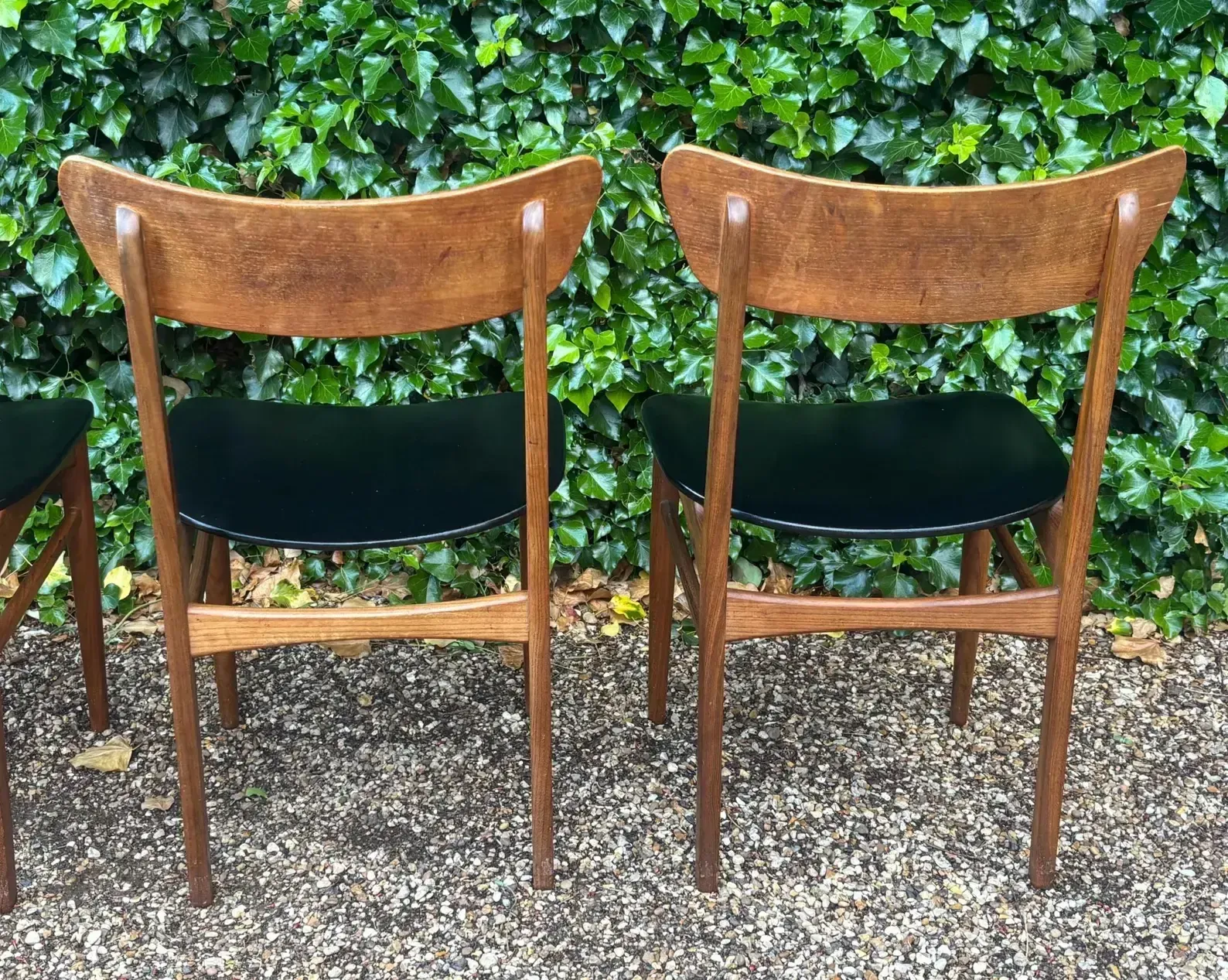 360.0 Set Of Four Mid Century Teak Vinyl Dining Chairs photo