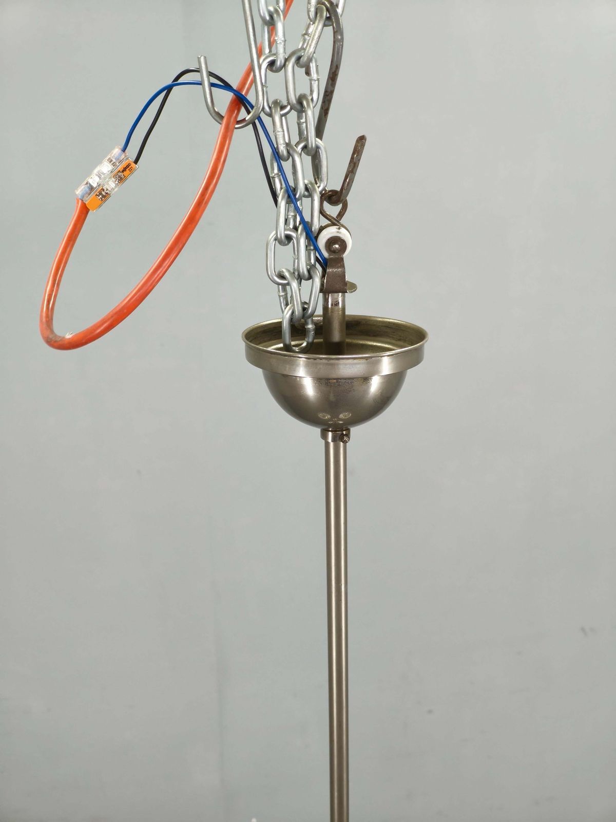1930s Art Deco Nickel Chandelier With Opaline Glass Globes photo vinterior