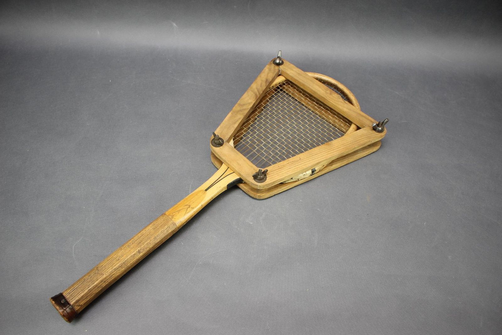 Home Decor French Prieur Paris Tennis Racket With Original Wooden Press, Circa 1930s–1950s photo