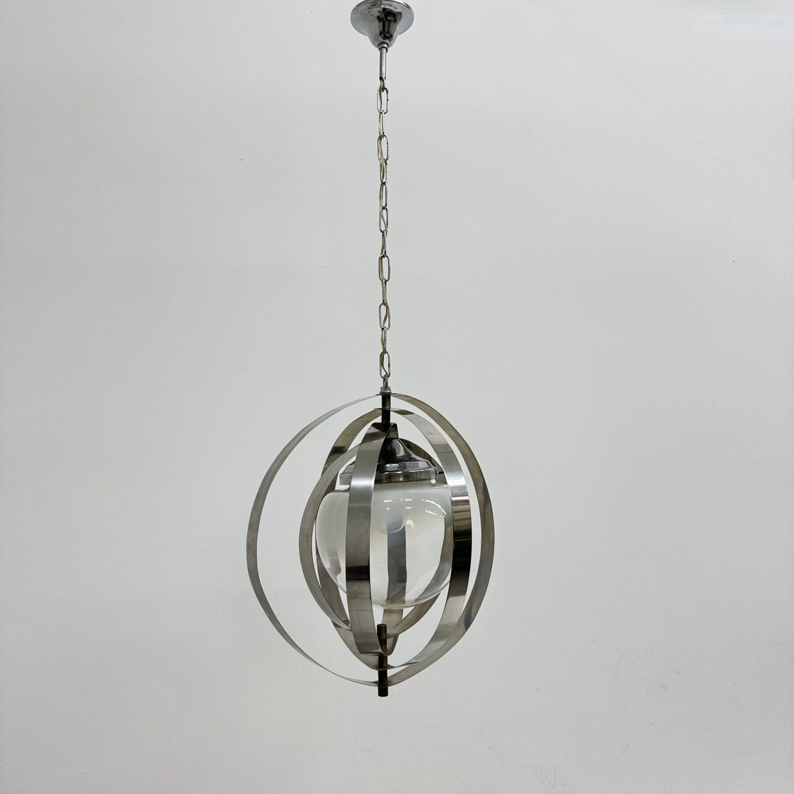 Mid Century Glass Sphere Hanging Pendant Glass Lamp Design 1970’s Space Age Italy photo 294.0