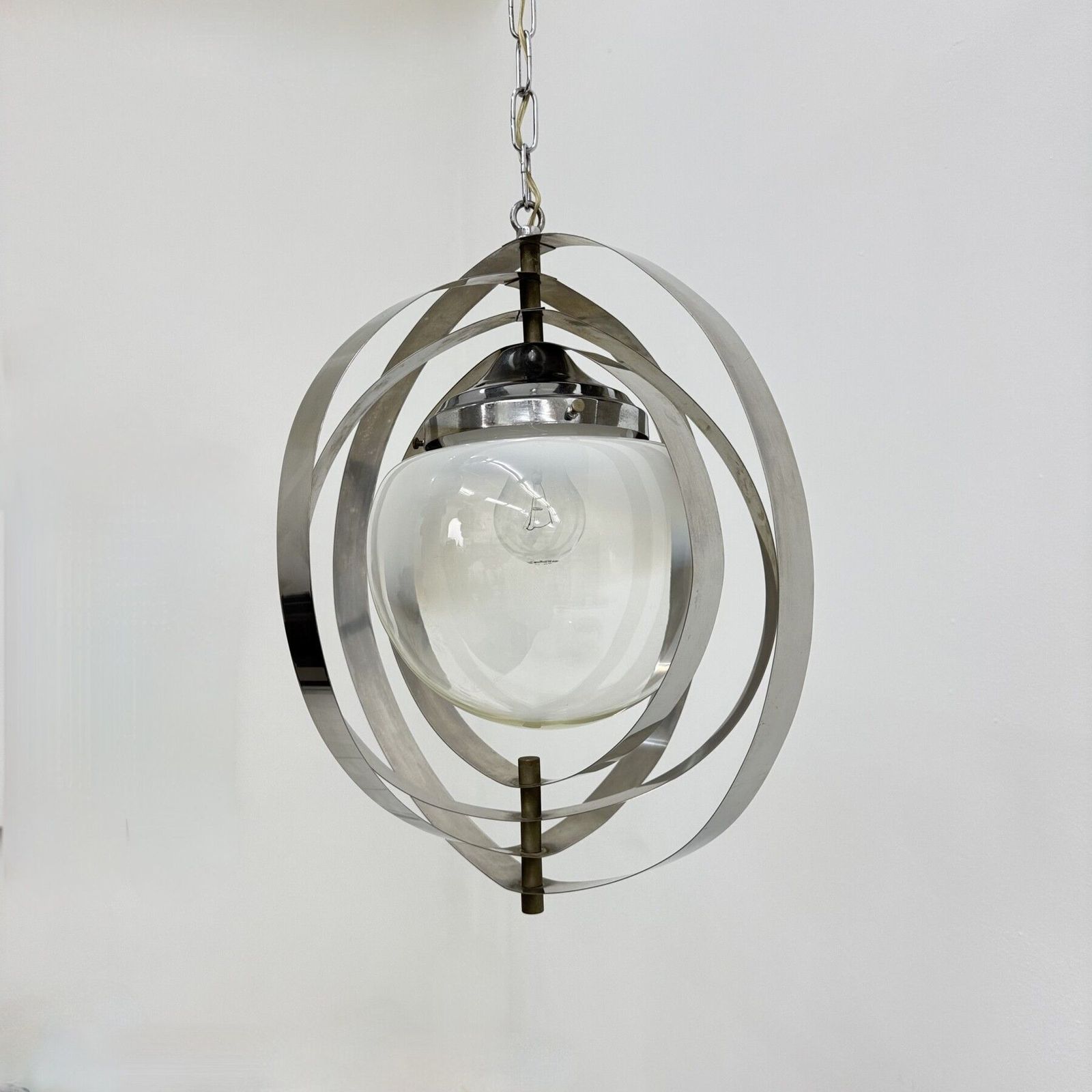 photo buy Mid Century Glass Sphere Hanging Pendant Glass Lamp Design 1970’s Space Age Italy