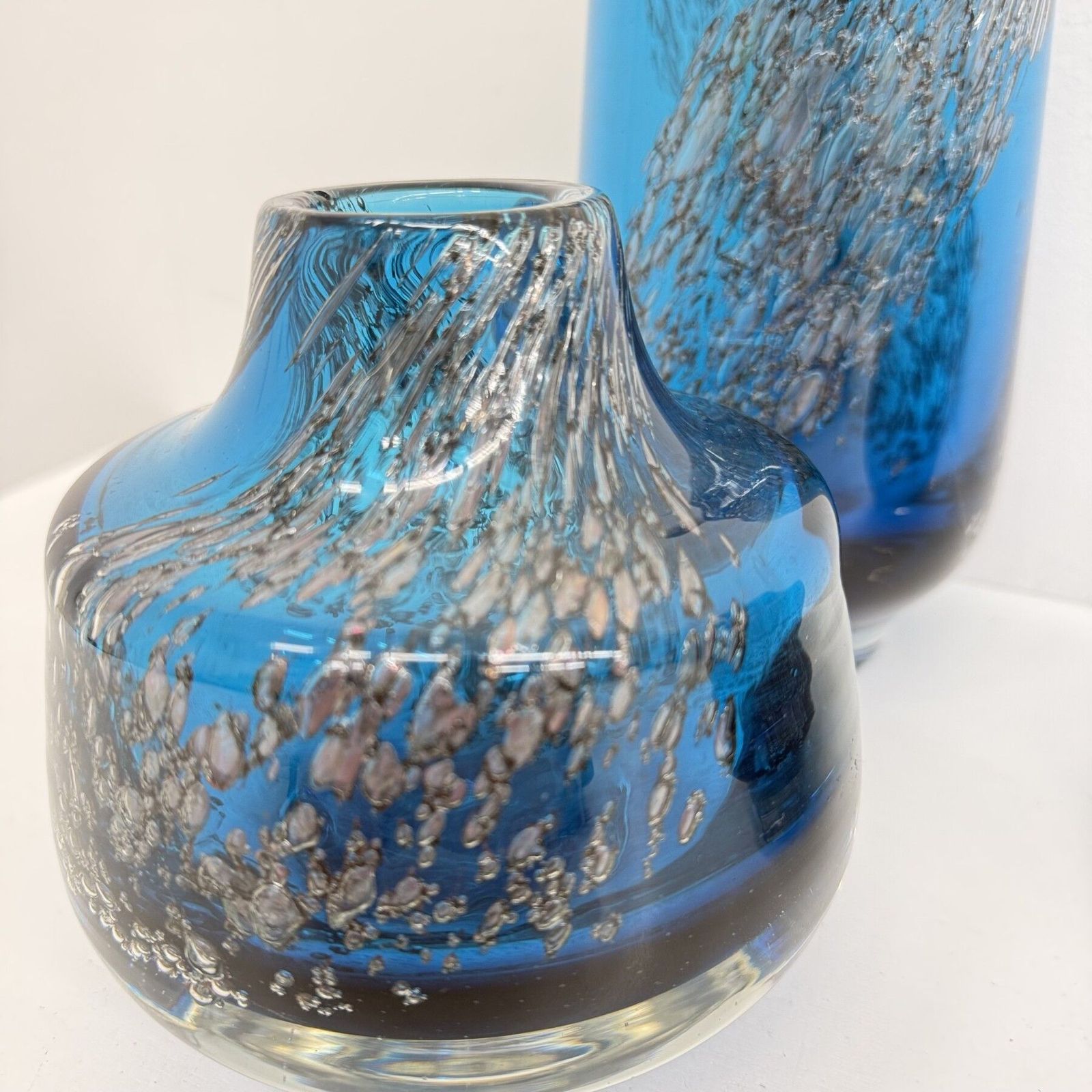Set Of 6 Schot Wiesel Glass Vases Bavarian Glass Art ‘Florida’ By Heinrich Löffelhardt Blue Bubbles 1970s Germany photo 696.0