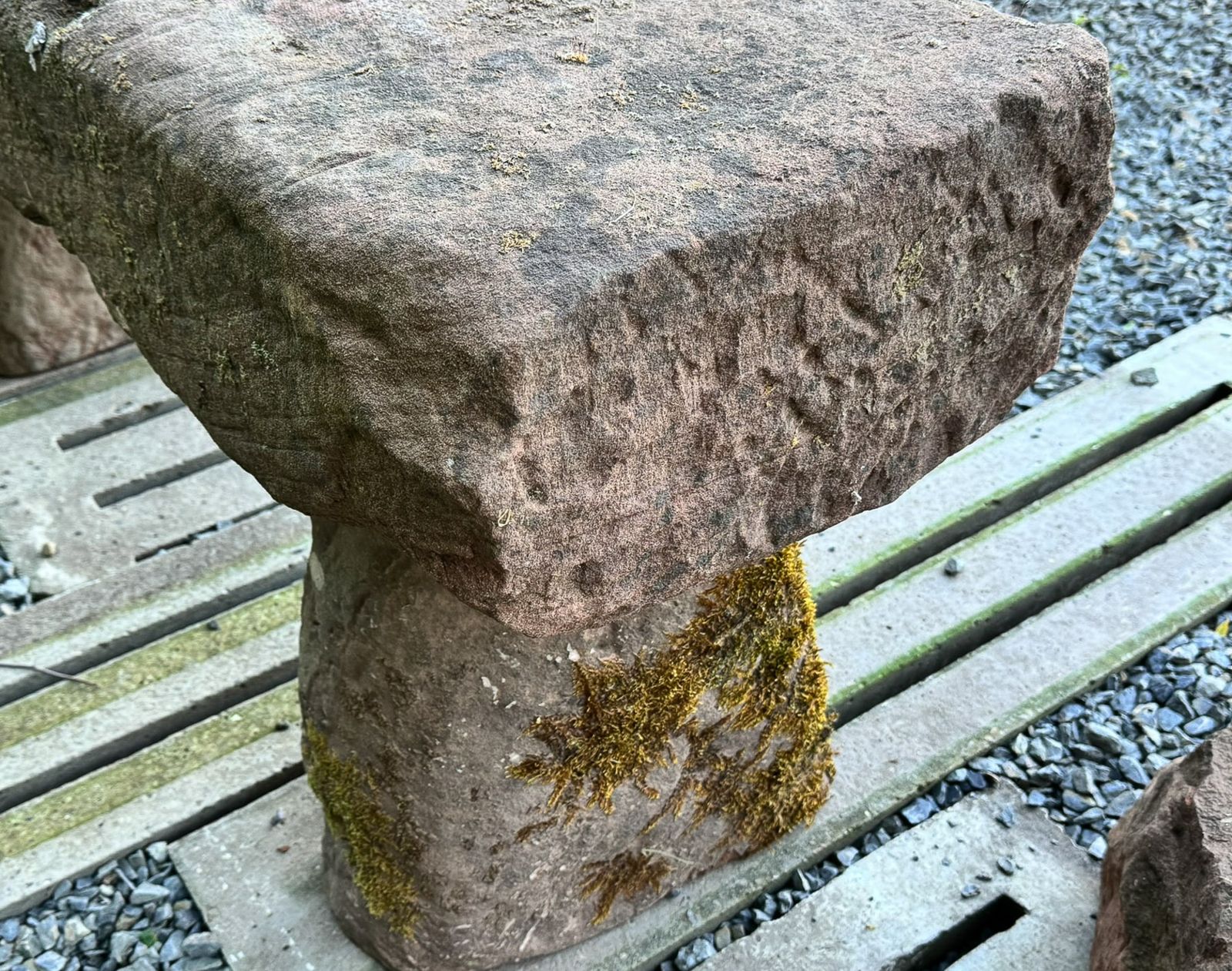 Large Reclaimed Red Sandstone Garden Bench Seat, Circa 1860 photo vinterior
