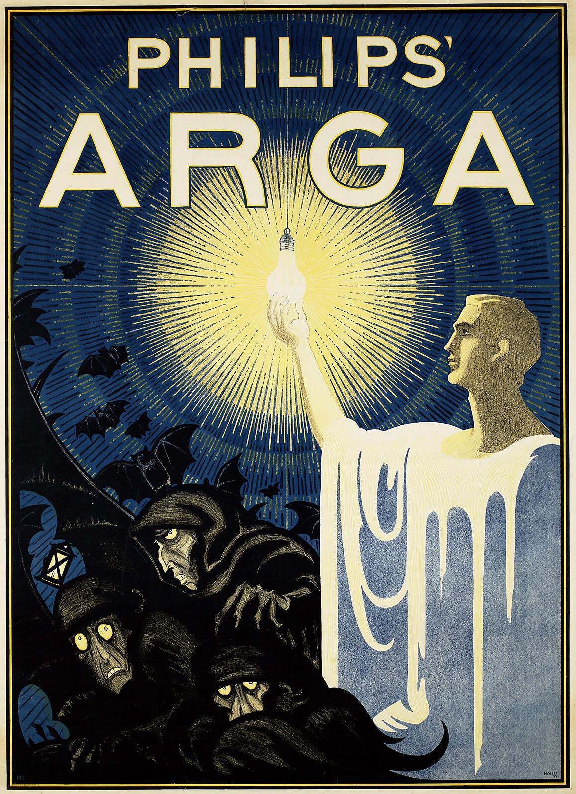 Vintage Philips Arga Lightbulb Advertising Poster C1930s