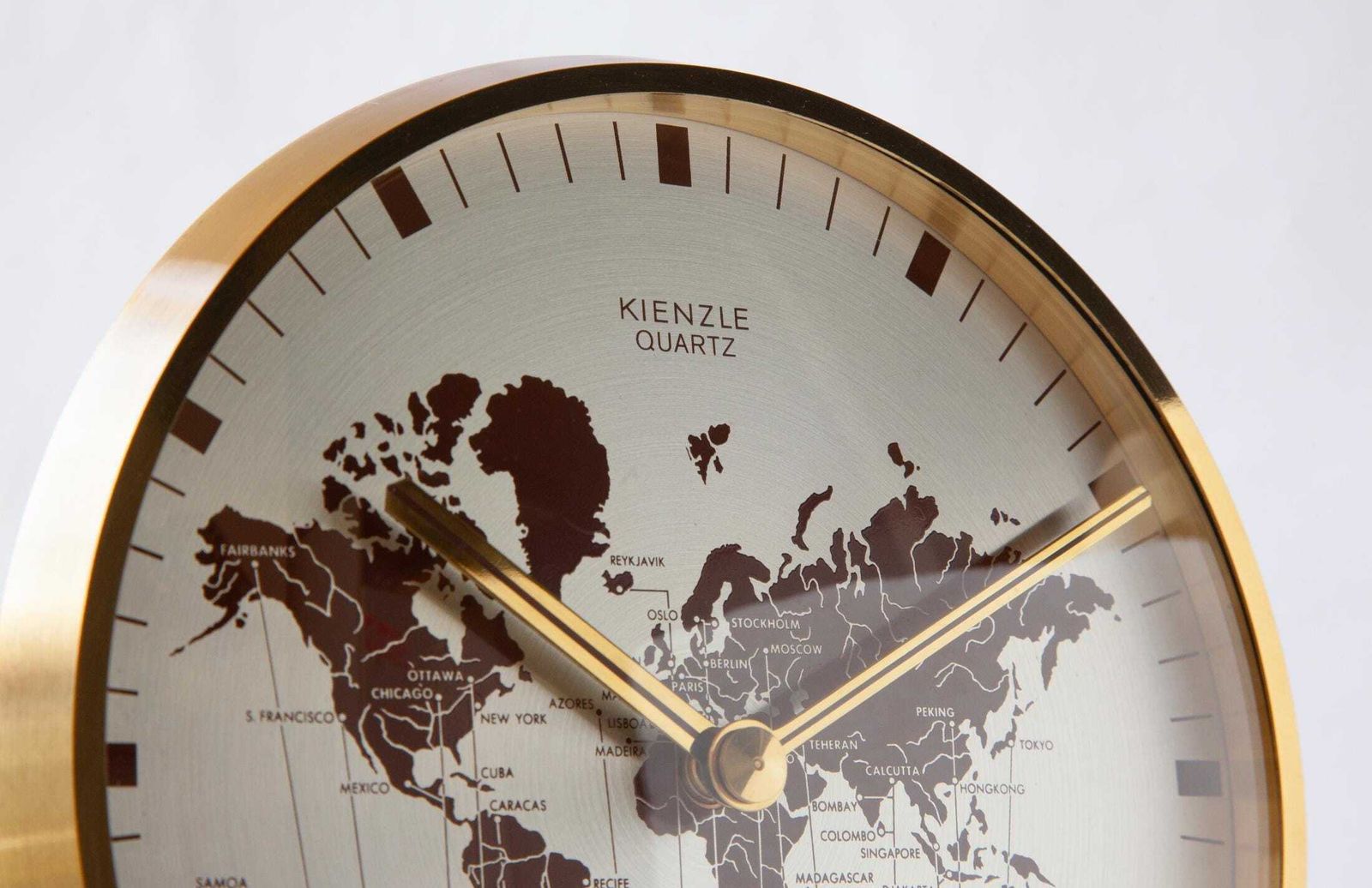 Kienzle World Time Clock Germany Desk Table Mid Century Bauhaus Brass Modern Mantel Mcm Heinrich Moller Office photo Home Decor