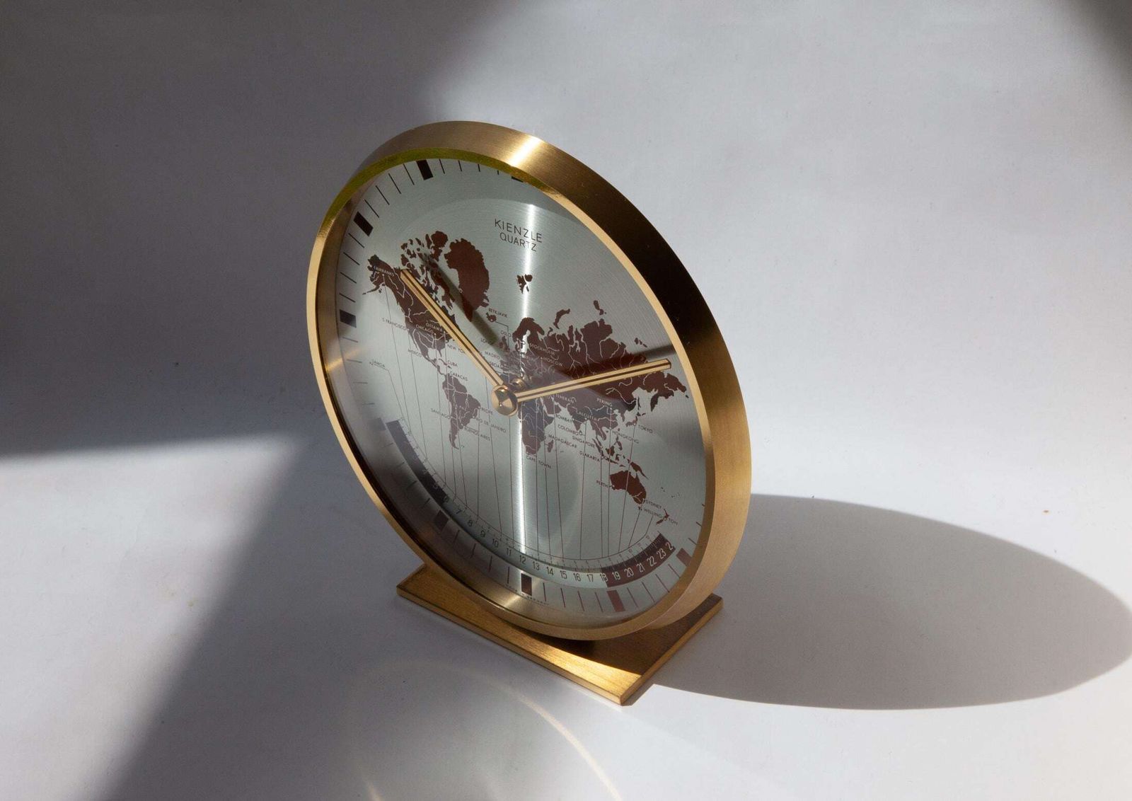 347.0 Kienzle World Time Clock Germany Desk Table Mid Century Bauhaus Brass Modern Mantel Mcm Heinrich Moller Office photo