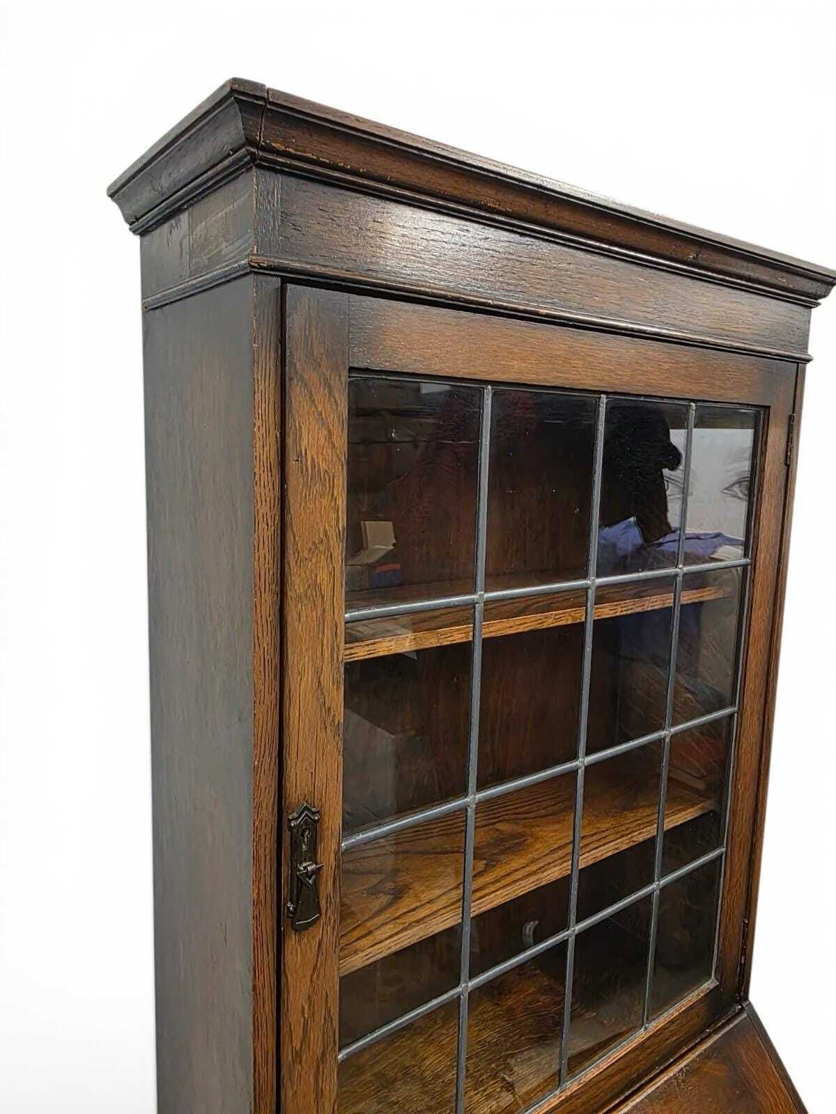 Antique Oak Bureau Bookcase By C.W.S. / C1920 photo vintage
