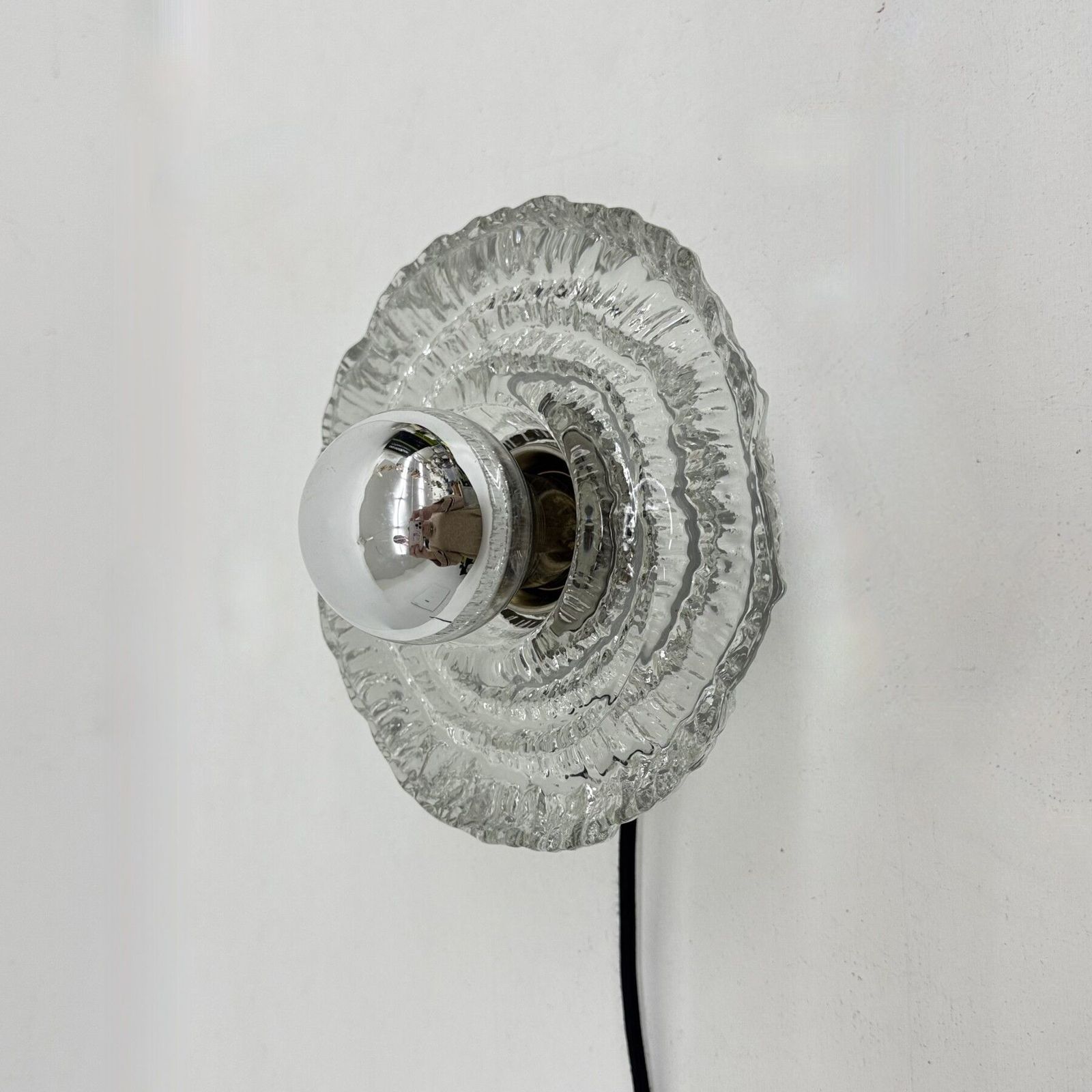 Thick Structured Ice Glass Wall Light Flush Mount By Peill & Putzler , 1970s photo vinterior