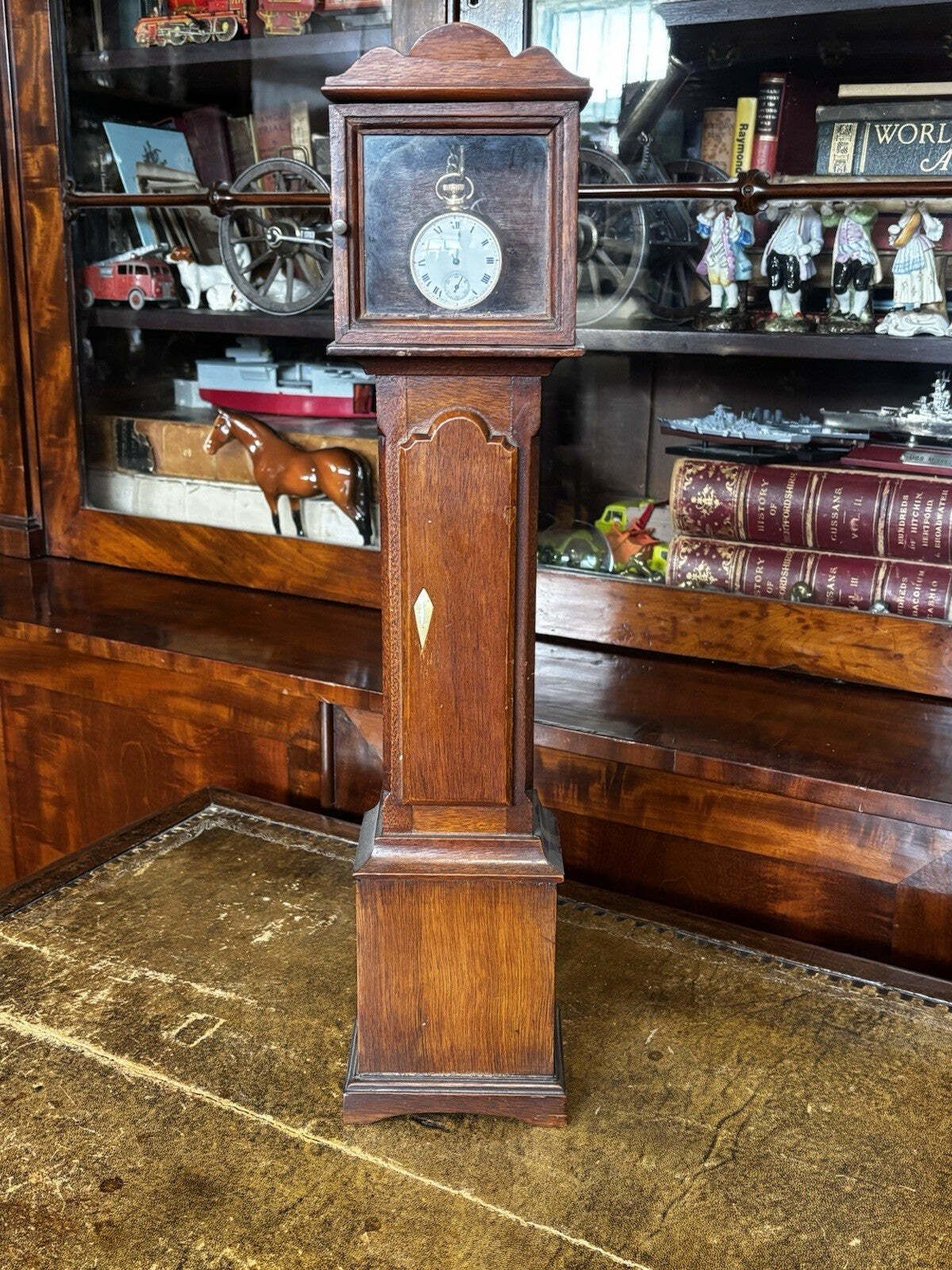 Pocket Watch Holder. Miniature Mahogany Longcase. photo furniture