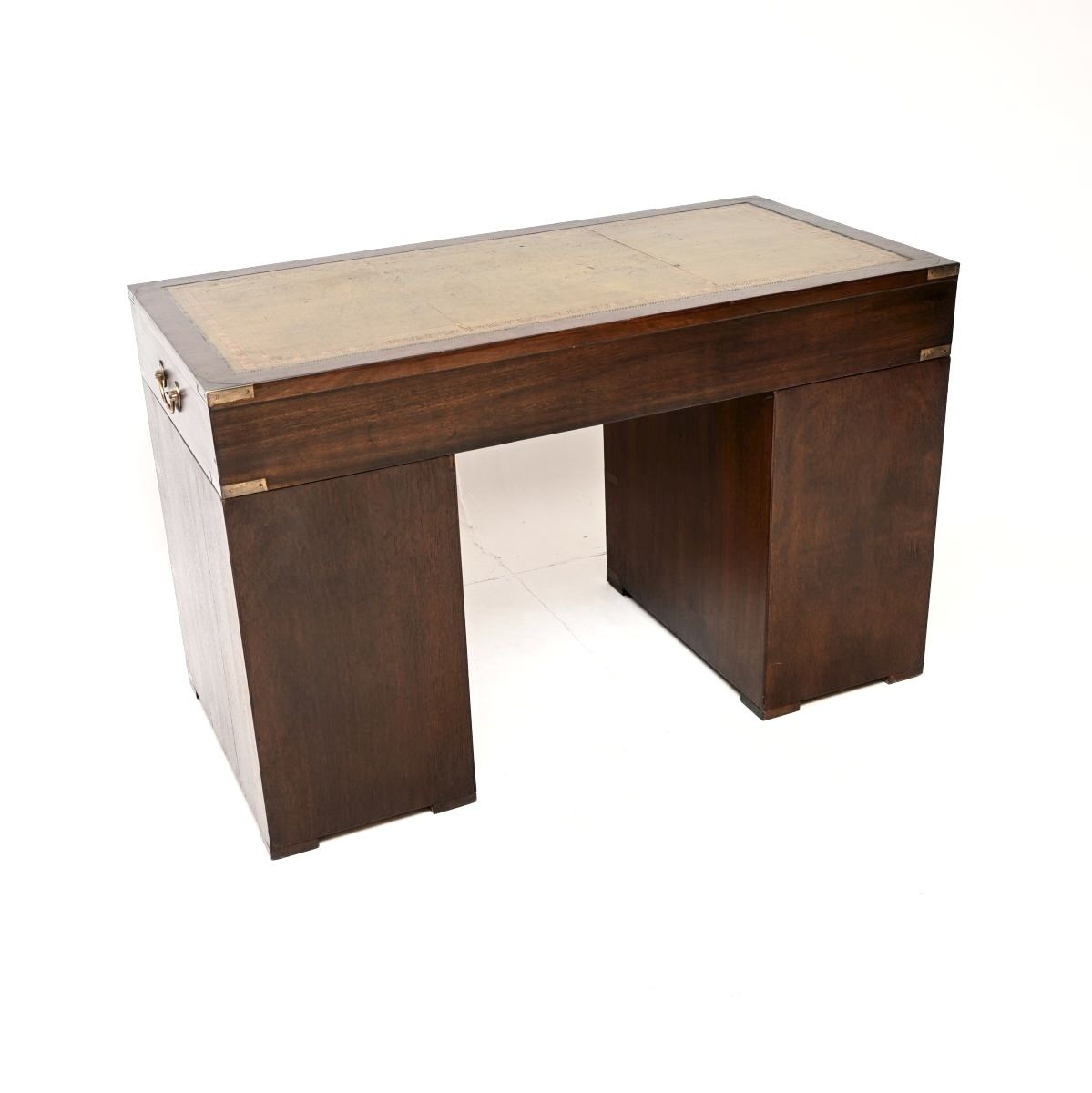 photo furniture Antique Mahogany Leather Top Military Campaign Pedestal Desk
