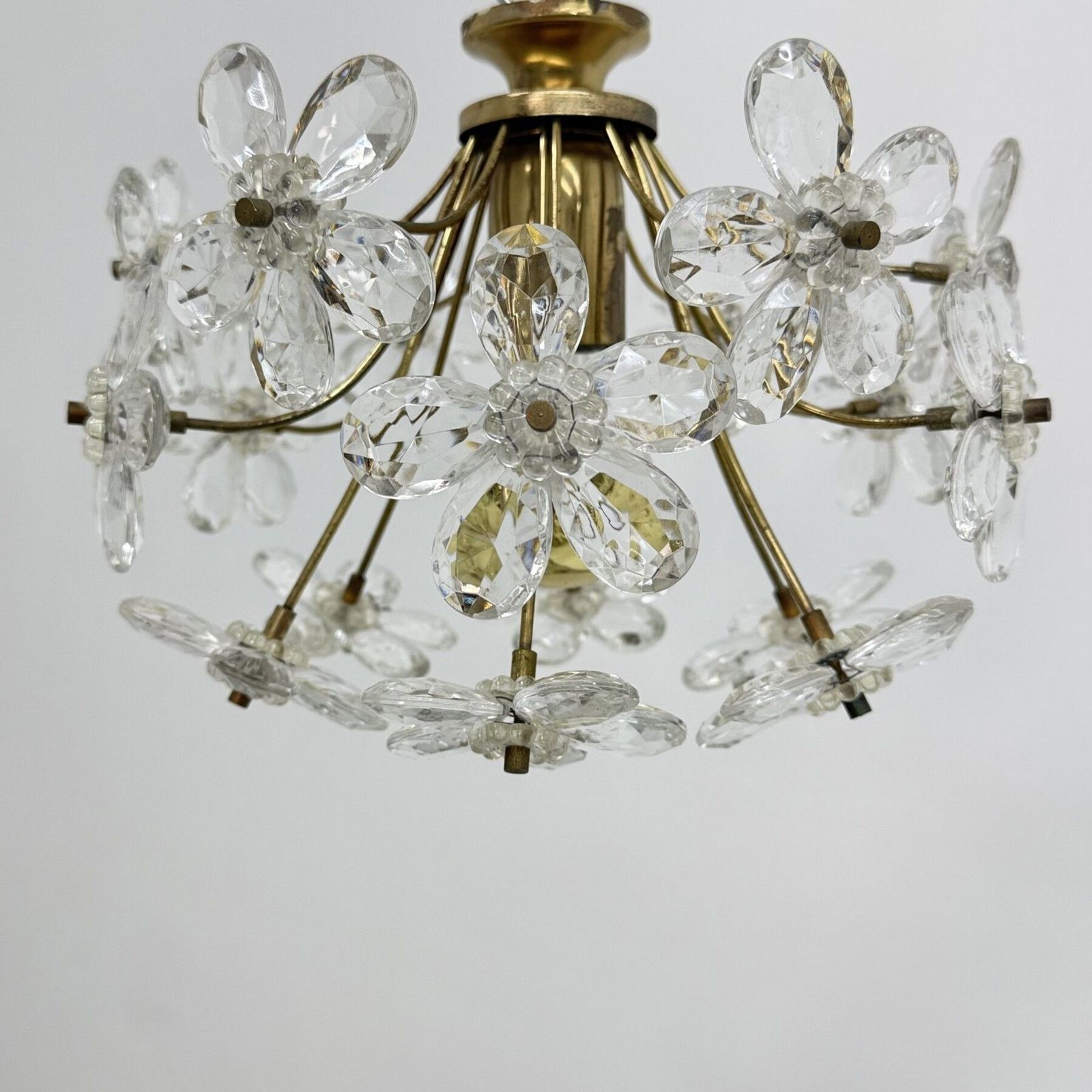 Mid Century Crystal Flower Ceiling Lamp , 1970s photo for sale