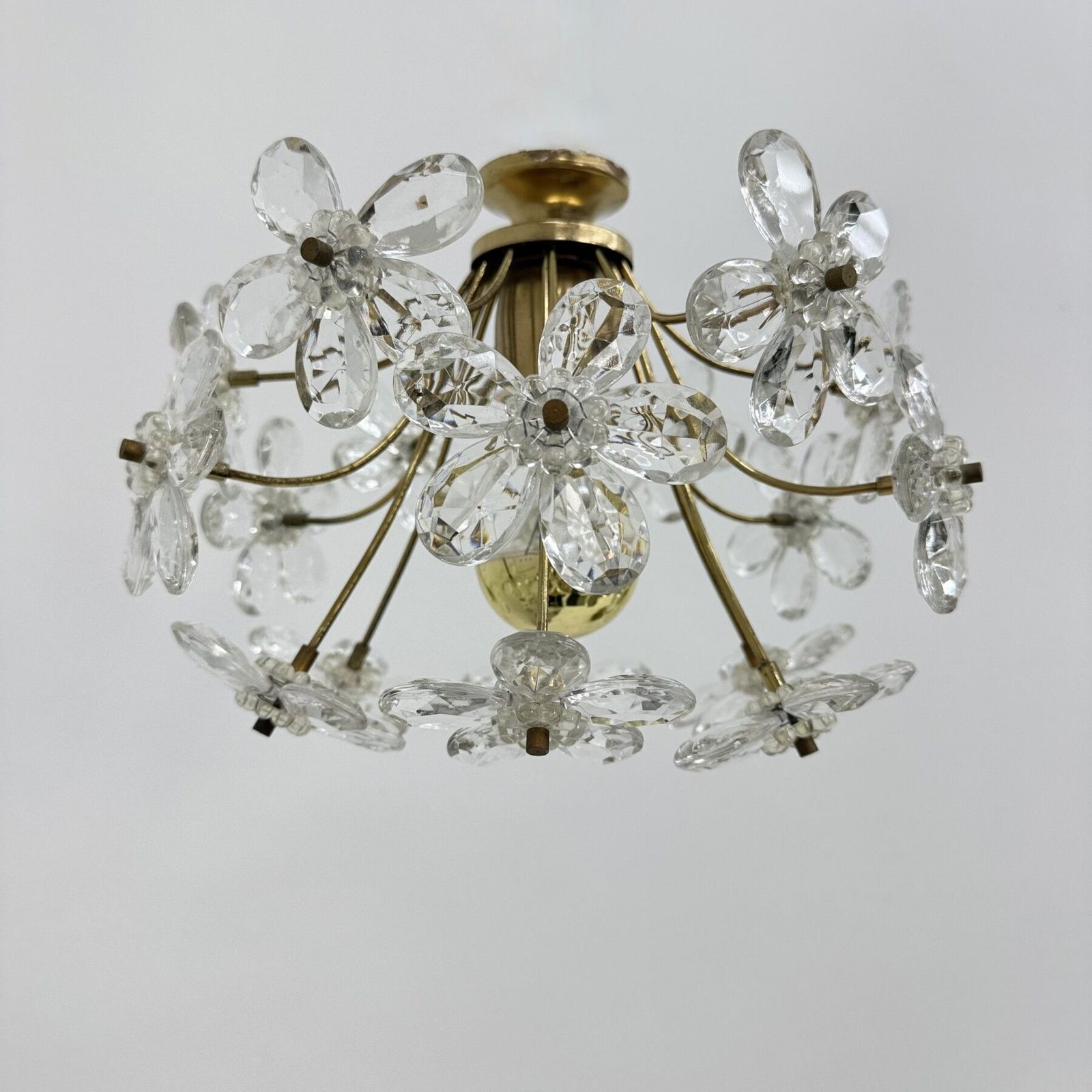 Mid-Century kristallen bloemplafondlamp, jaren 1970 photo Verlichting