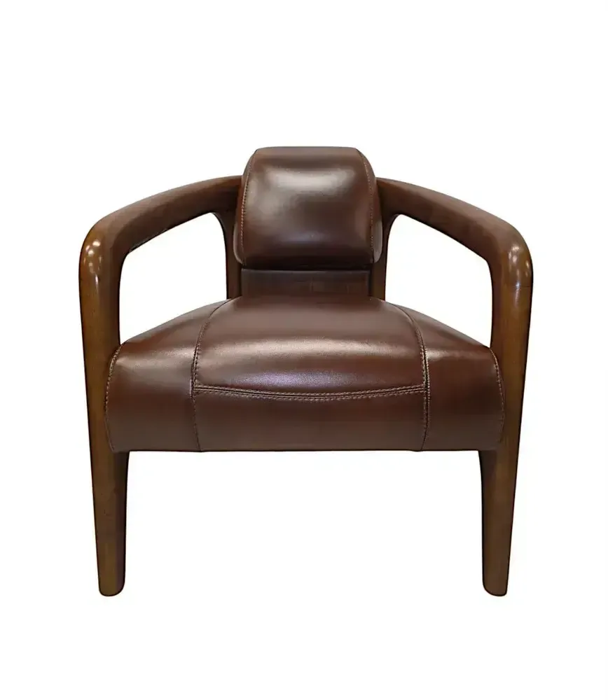 Fraaie Mid-Century Design Fauteuil in Walnoot en Leer