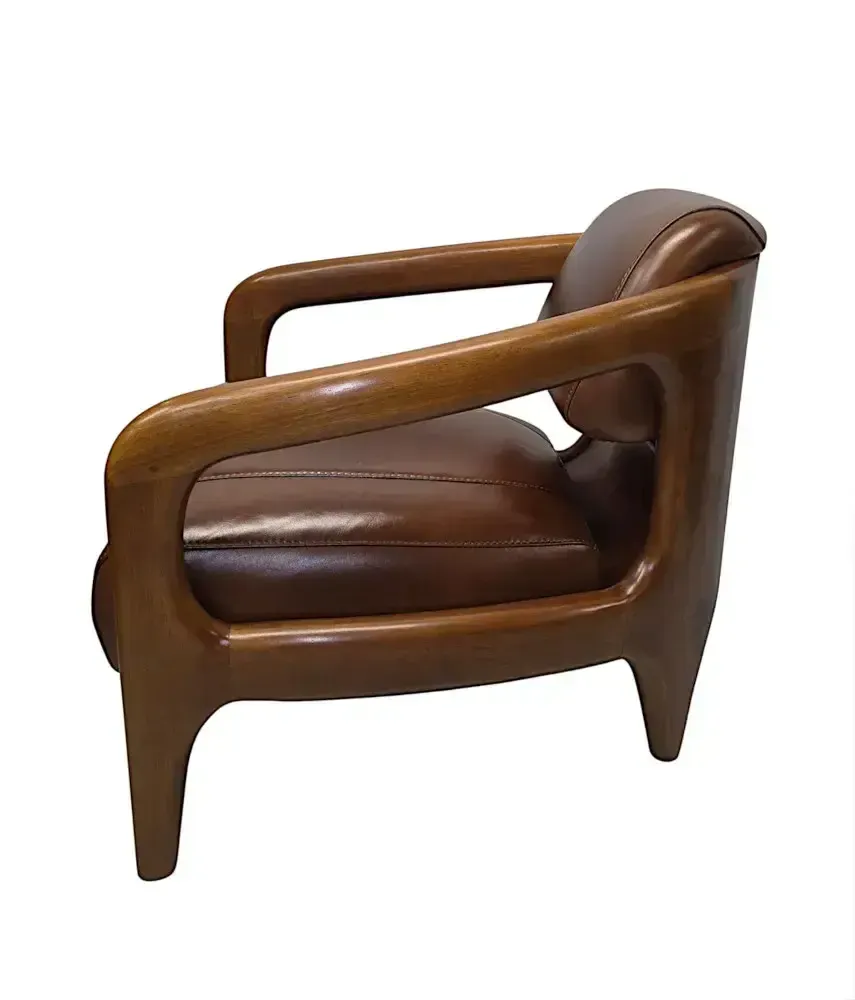 Fraaie Mid-Century Design Fauteuil in Walnoot en Leer photo vintage