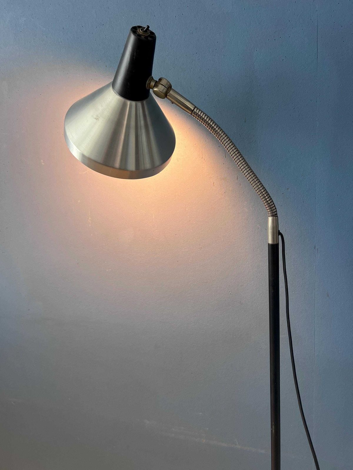 Vintage Zwarte Metalen Anvia Vloerlamp photo for sale
