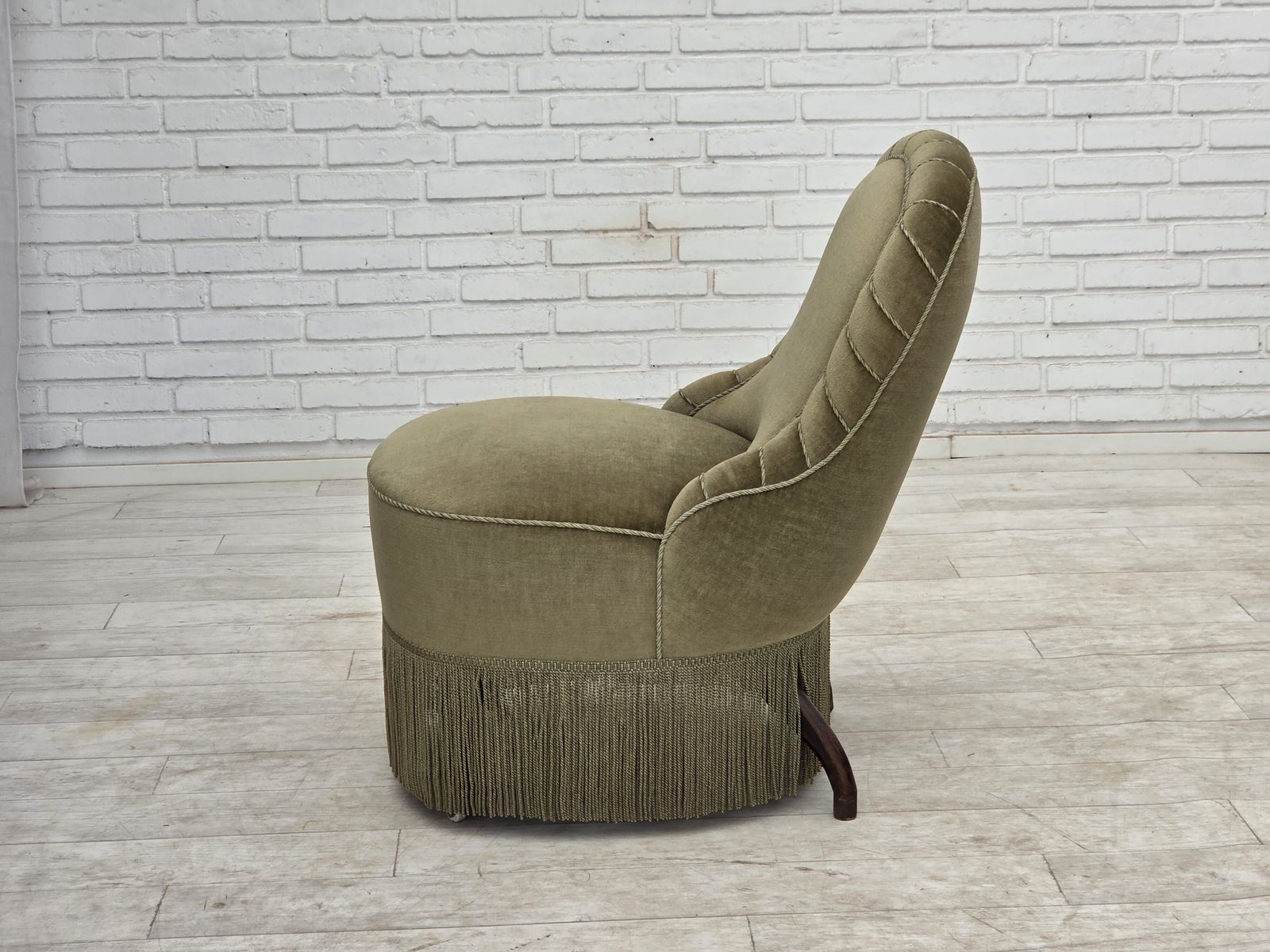 750.0 1960s, Danish Easy Chair, Original Green Furniture Velour. photo
