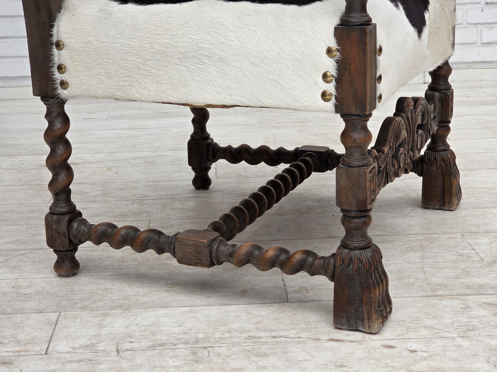 1950s, Danish Highback Armchair, Genuine Cowhide, Oak Wood. photo furniture