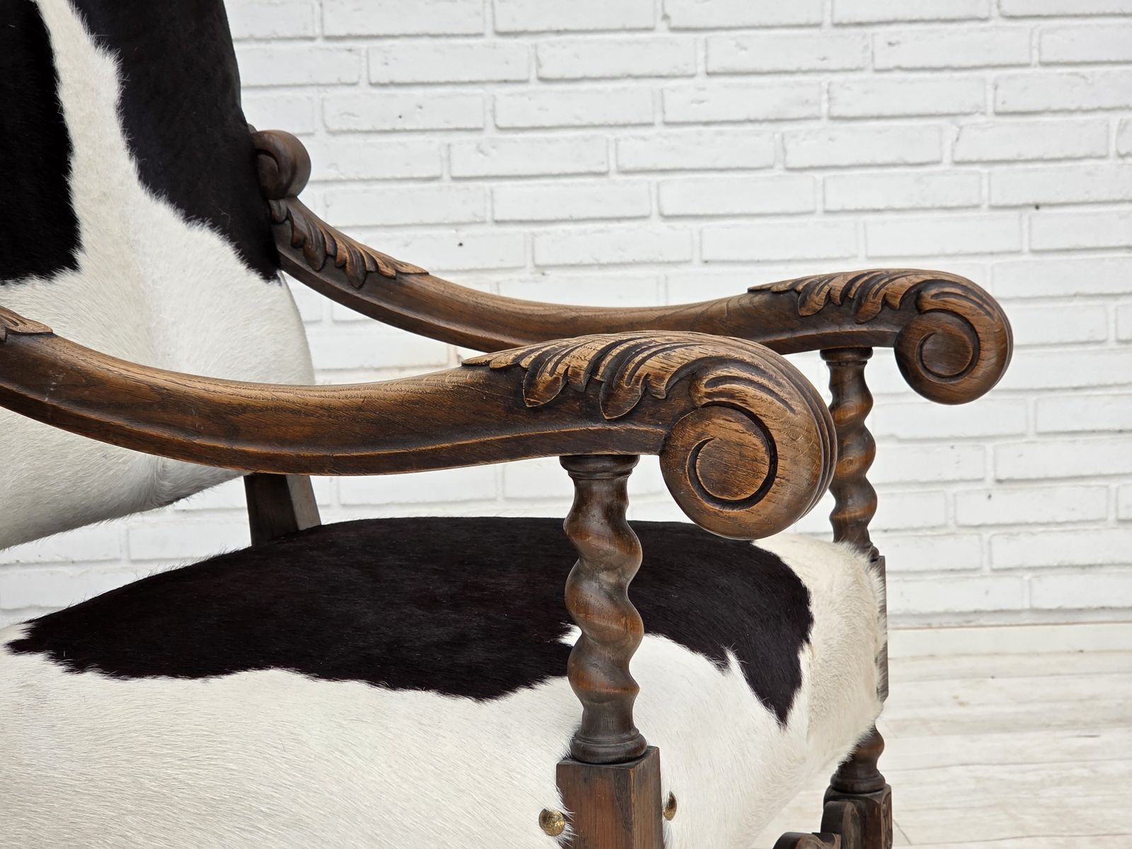 1950s, Danish Highback Armchair, Genuine Cowhide, Oak Wood. photo Furniture