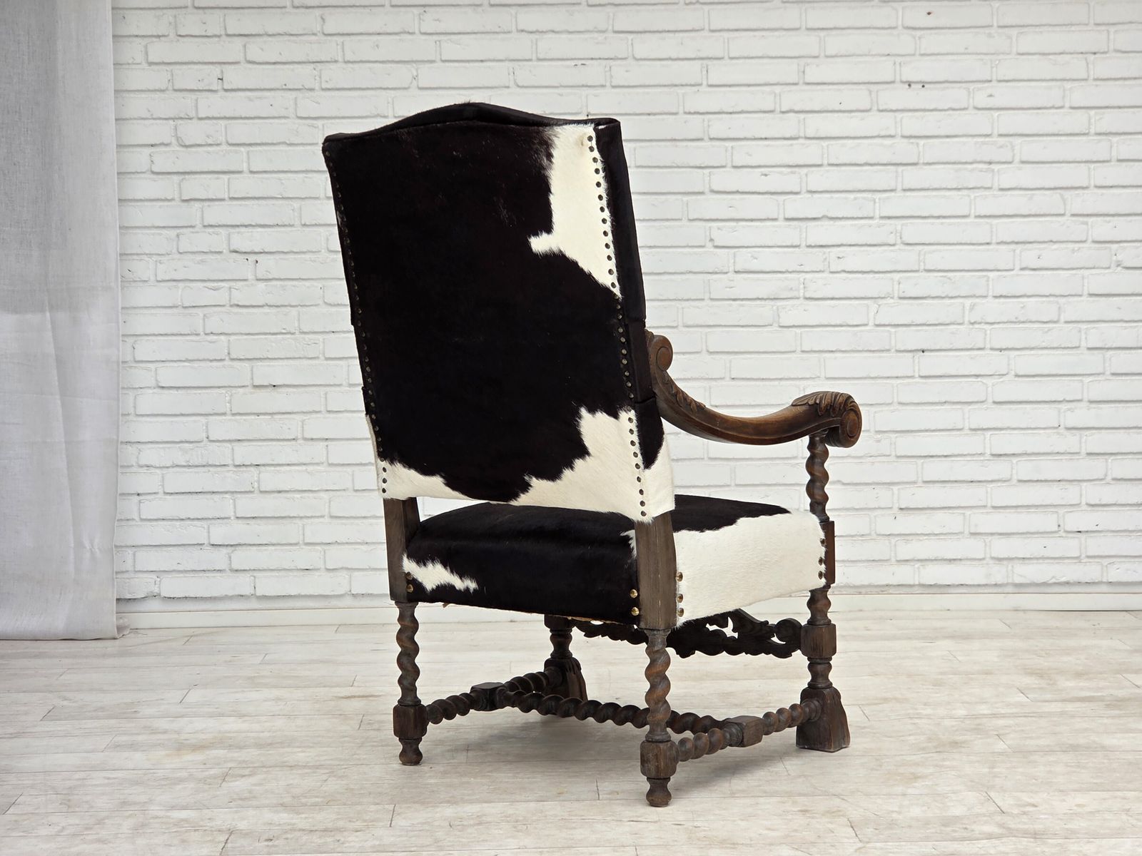 photo for sale 1950s, Danish Highback Armchair, Genuine Cowhide, Oak Wood.