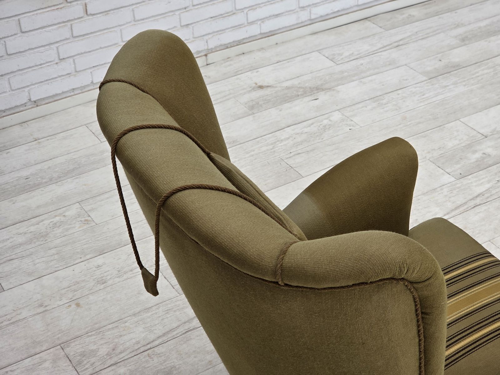1190.0 1960s, Danish Highback Armchair, Original Green Furniture Wool. photo