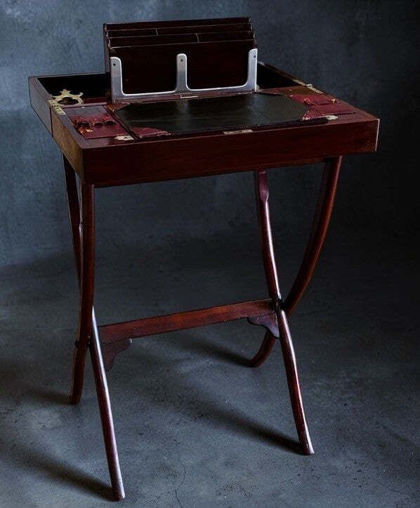 English Victorian Folding Campaign Desk With Fitted Interior.