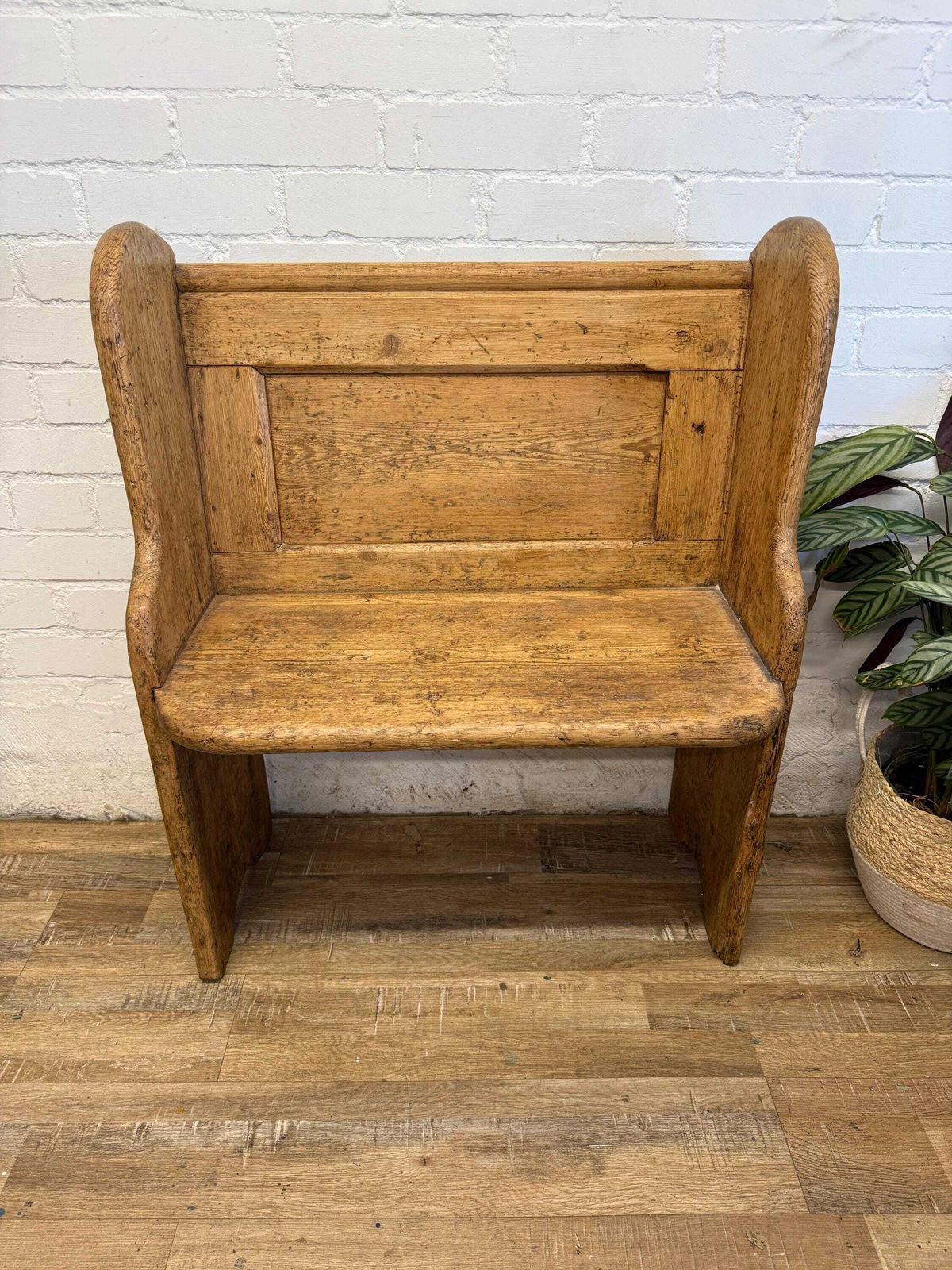 Antique Victorian Rustic Pine Settle Bench Single Pew photo furniture