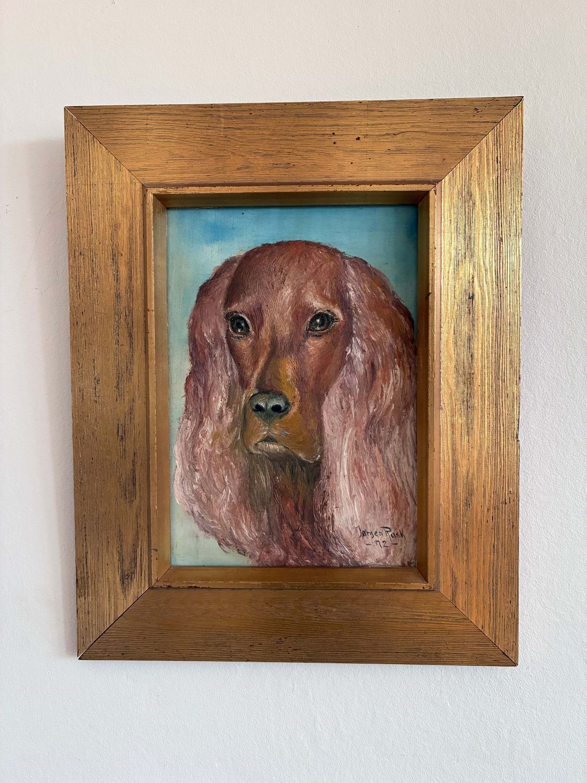 Vintage Original Dog Portrait Oil Painting, Signed Animal Art