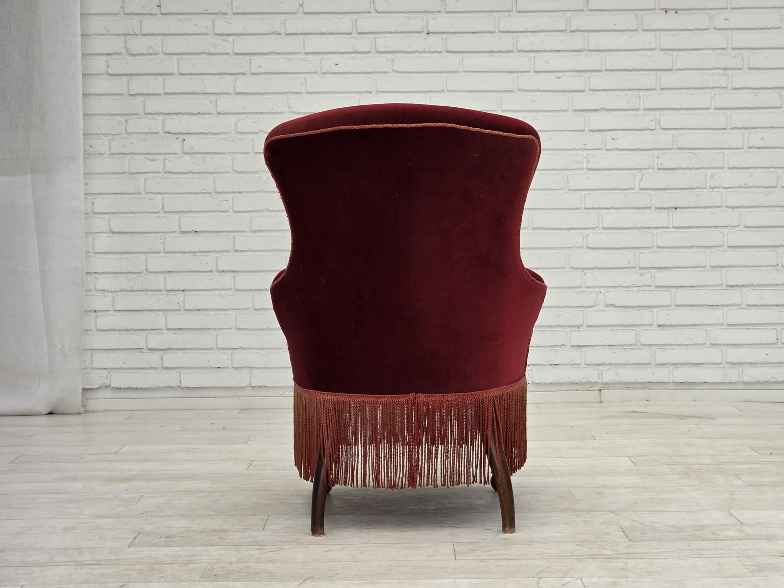 Furniture 1950s, Danish Cocktail Lounge Chair, Cherry Red Furniture Velour. photo