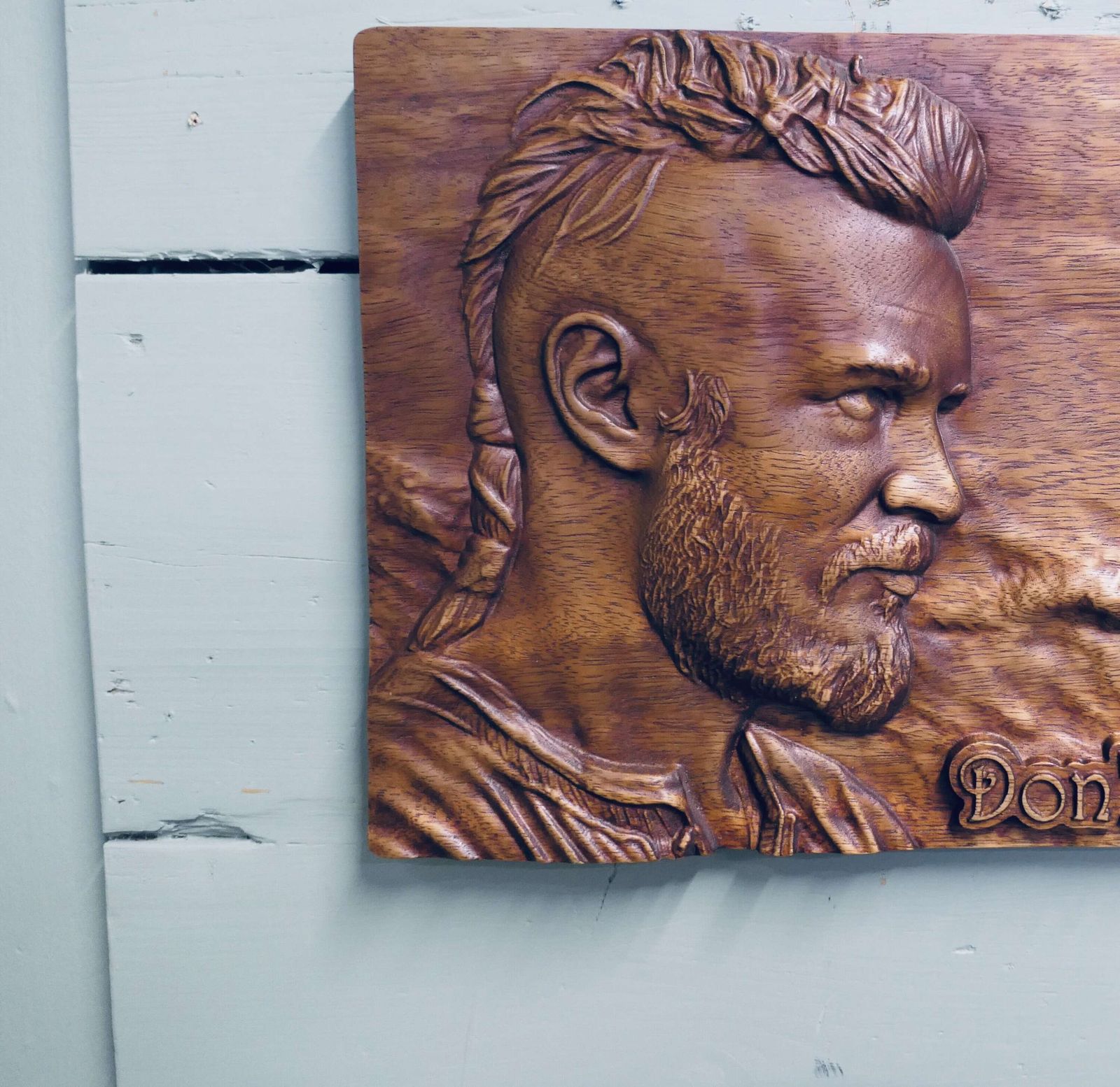 Wall Carving. Viking This Is A Viking Inspired Carving And The Quote, "Don't Look Back photo for sale
