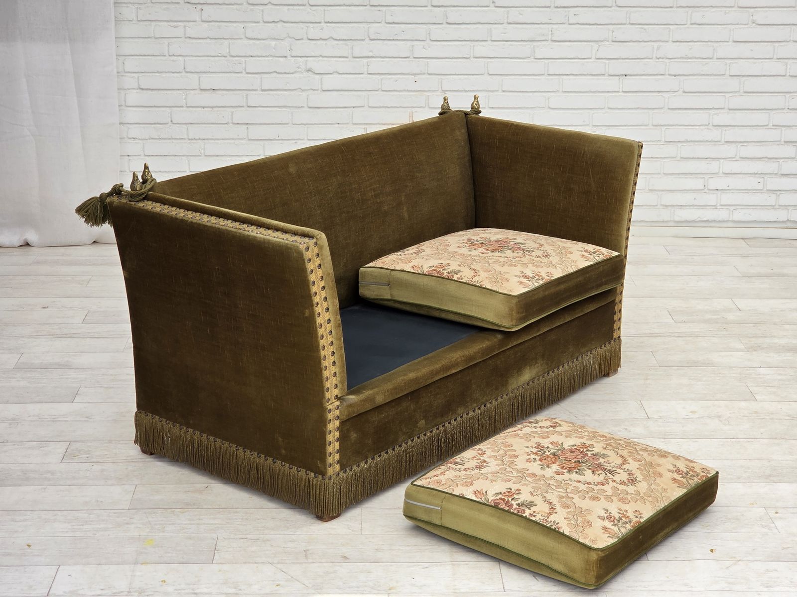 Furniture 1970s, Danish 2 Seater "Spanish" Drop Arm Sofa, Furniture Velour. photo