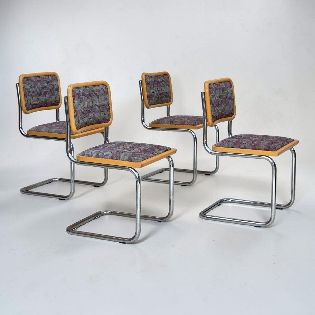 1970s, Set Of 4 Pcs Italian Dining Chairs In Bauhaus Style.