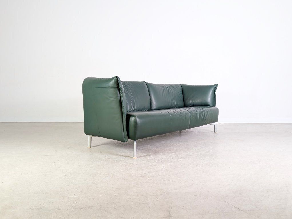 Original Rolf Benz Sofa, Leather Design Couch, Dark Green, Two Seater photo 1838.0