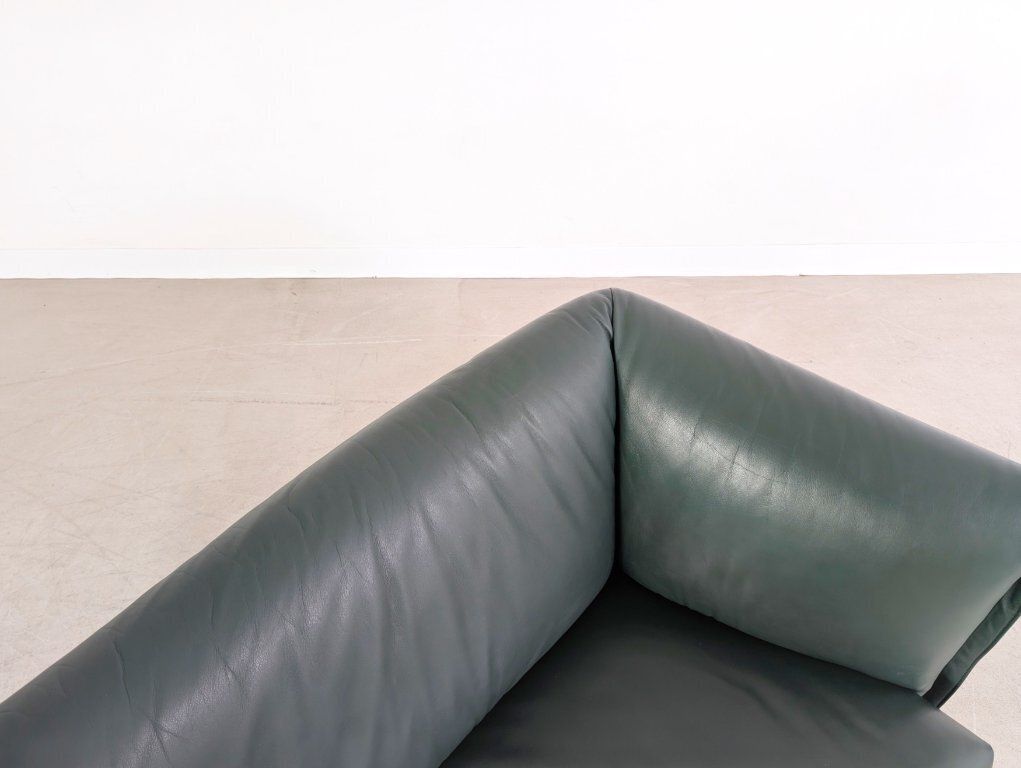 Original Rolf Benz Sofa, Leather Design Couch, Dark Green, Two Seater photo vintage